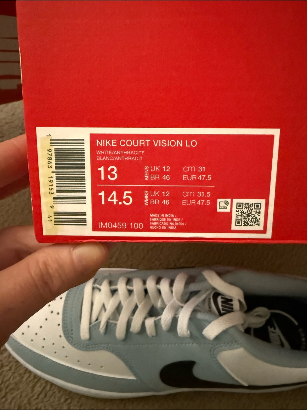 Nike Kids Court Vision Lo Sneakers in White and Light Blue